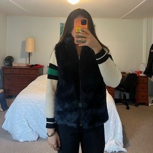 Jcrew navy faux fur vest